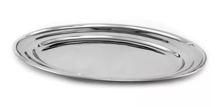 Imagem de Kit 12 Travessa Oval Aço Inox Bandeja Para Servir Refeições Restaurante Profissional 36cm