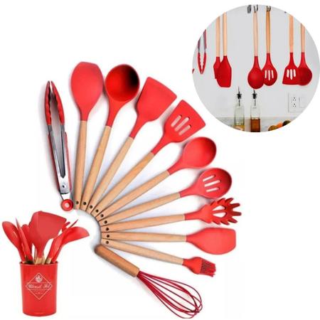 Imagem de Kit 12 Utensílios De Cozinha Com Cabo De Made E Silicone