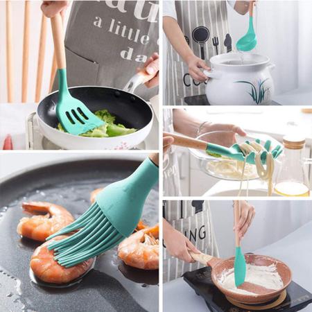 Imagem de Kit 12 Utensílios de Cozinha Peças Jogo de   em Silicone Completo  Antiaderente