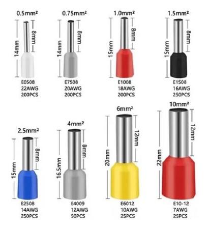 Imagem de Kit 1200 Terminais Ilhós Tubular Fios Elétricos Isolados