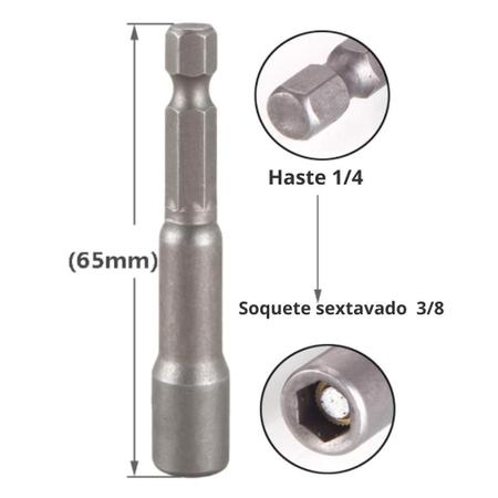 Imagem de Kit 15 Bits Soquete Magnético 3/8x65mm Aço Cr-v Htom