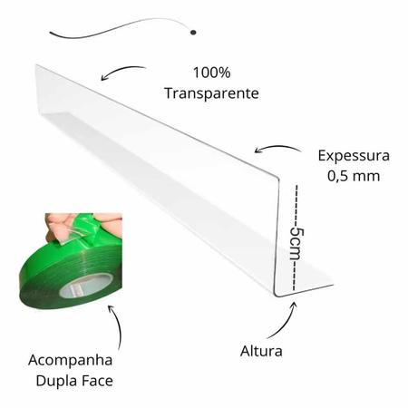 Imagem de Kit 15 Cantoneiras Aparadora De Gondolas Transparente 40 X 5