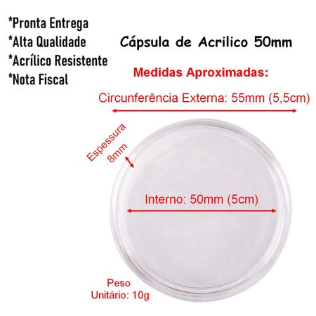 Imagem de Kit 15 Capsulas Case Porta Moedas De Acrílico 50mm Redondo Coin Holder