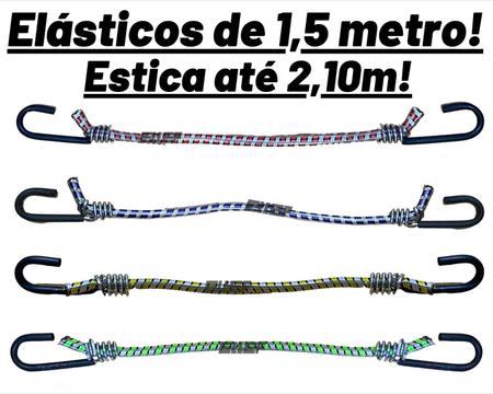 Imagem de kit 1,5 metro Cordas Extensoras prender Lona Carga Bagageiro 1,5m Gancho 10 Unidades colorido