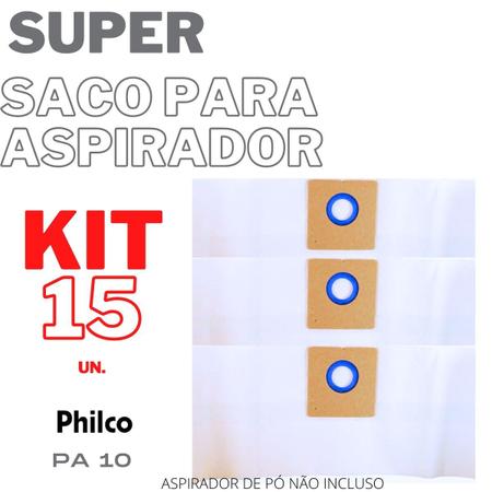 Imagem de Kit 15 Saco P/Aspirador de Pó Philco PA10 Refil Descartável