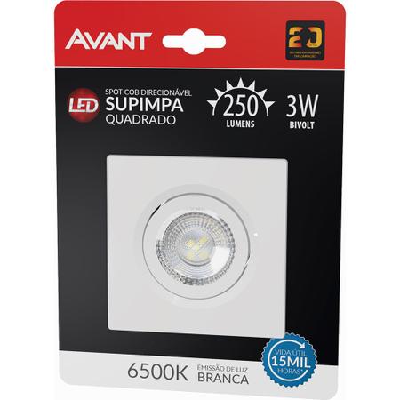 Imagem de Kit 15 Spot Led Embutir 3w Quadrado 6500k Branco Frio Avant