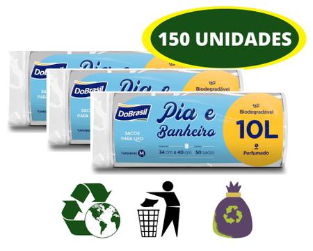 Imagem de Kit 150 Saco De Lixo Branco Perfumado 10 Lts Biodegradável