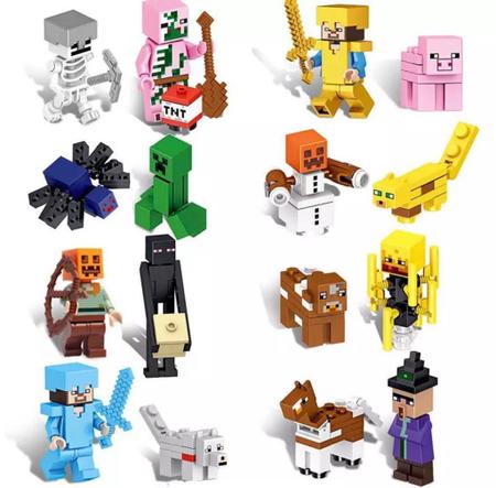 Kit 16 Bonecos Minifigures Blocos De Montar Minecraft Top - Mega Block Toys  - Brinquedos de Montar e Desmontar - Magazine Luiza