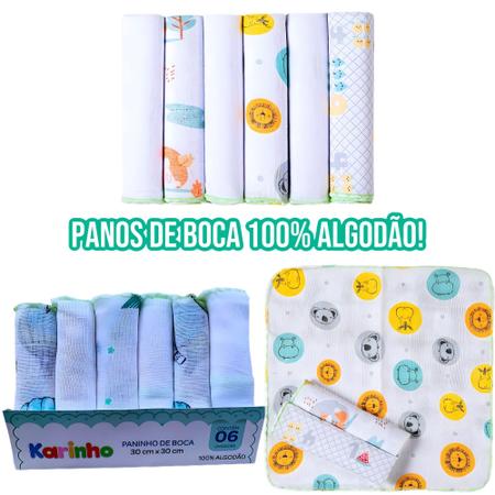 Imagem de Kit 18 Paninho De Boca Bebe Babete 30x30cm Fralda Pano Bebê 100% Algodão Papi
