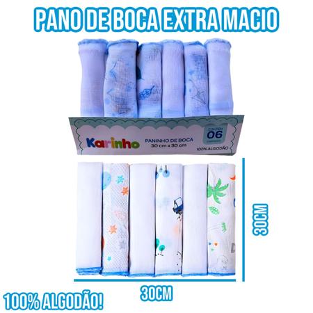 Imagem de Kit 18 Paninho De Boca Bebe Babete 30x30cm Fralda Pano Bebê 100% Algodão Papi
