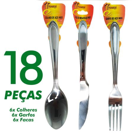 Jogo De Talheres 18 Peças Garfo, Faca E Colher Inox Linha Rio