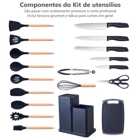 Imagem de Kit 19 Peças - Jogo de Utensílios de Cozinha em Silicone Completo - Antiaderente e Resistente ao calor