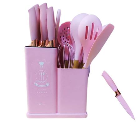 Imagem de Kit 19 Utensílios De Cozinha Silicone Cabo Madeira Premium