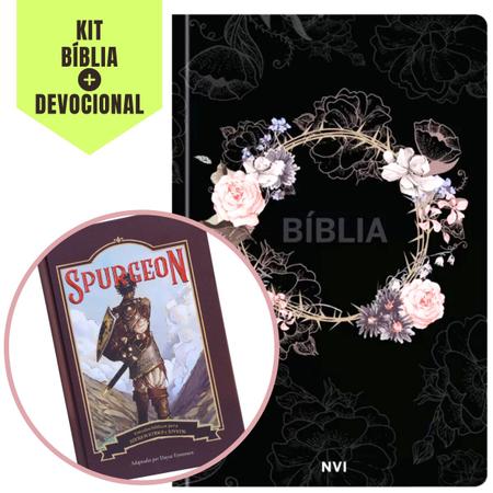 Imagem de Kit 2: 1 Bíblia Sagrada Capa Dura Flores Preta da Varoa Versão NVI Pão Diário + 1 Devocional Por Dayse Fontoura Para Adolescentes e Jovens