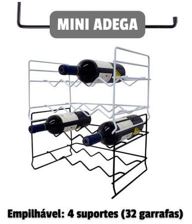 Imagem de Kit 2 Adega Suporte Empilhavel Porta 8 Garrafas Rack Vinho Decoração Mini Adega Aço Preto