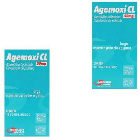 Imagem de Kit 2 Agemoxi Cl 50mg 10 Comp Cães Gatos Agener União