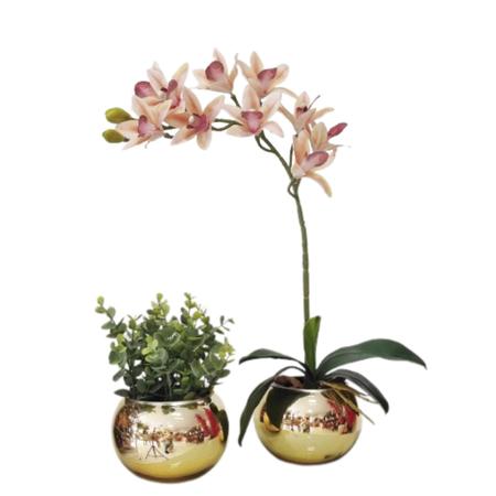 Imagem de Kit 2 Arranjos Flores De Orquídea Real Vaso Dourado Dany