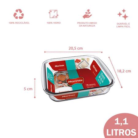 Imagem de Kit 2 Assadeira Quadrada 1,1L + 1,8L Vidro Nadir Marinex