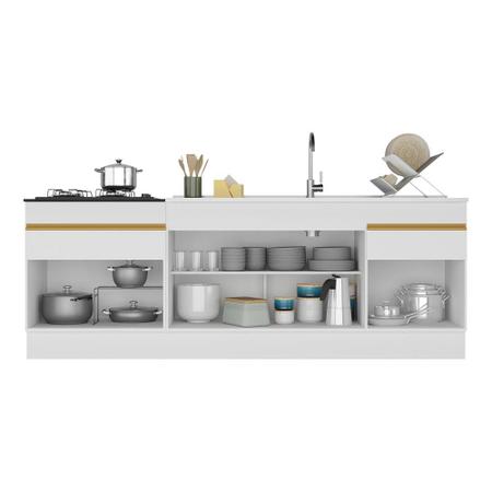 Imagem de Kit 2 Balcões com Rodapé Gabinete Pia 150 cm e Cooktop 70 cm Veneza GW Multimóveis MP2108 Branco