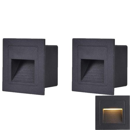 Imagem de Kit 2 Balizador Led Preto Externo De Embutir Quadrado Lup51