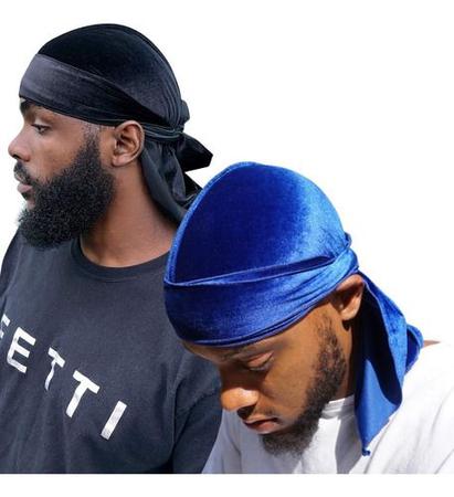 Kit 2 Bandana Durag Veludo Preta E Azul 360 Waves Rapper - Yucca