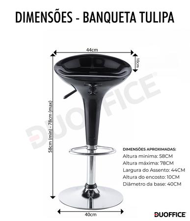 Imagem de Kit 2 Banquetas Alta Cozinha Bar Bancada BS10P Tulipa - Preta
