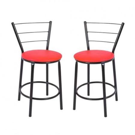 Imagem de Kit 2 Banquetas Baixa 47cm Preciosa para Bistro, Mesa C/ Encosto Preto Assento Vermelho jadi