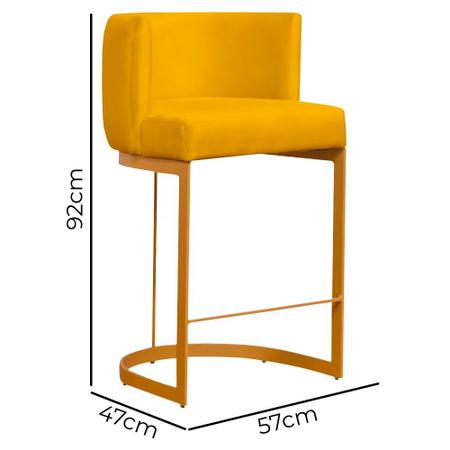 Imagem de Kit 2 Banquetas Emília Decorativas para Cozinha em Suede Amarelo com Base Dourada Shop das Cabeceiras