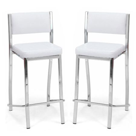 Imagem de Kit 2 Banquetas EMPILHÁVEL cromada Altura 65cm assento e encosto branco - Poltronas do Sul