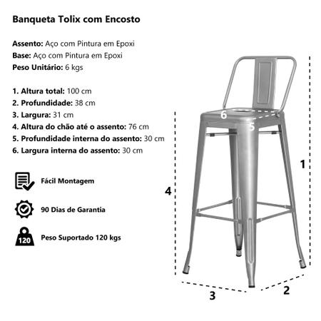 Imagem de Kit 2 Banquetas Tolix Iron com Encosto Preto Brilhante Industrial Aço Cozinha Bar Bistrô Bancada