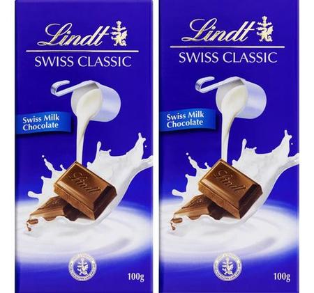 Imagem de Kit 2 Barras Chocolate Importado Lindt Swiss Classic 100g 