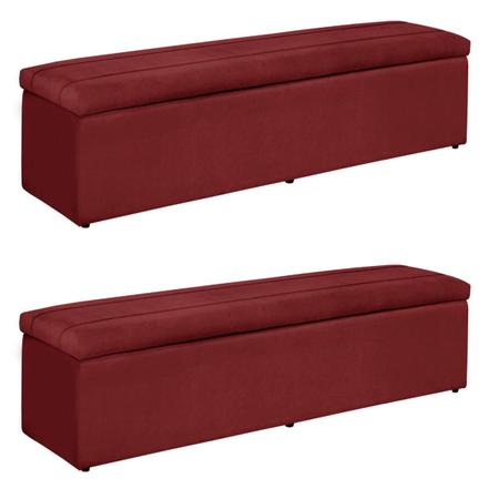 Imagem de Kit 2 Baús Helena 138Cm Calçadeira Estofada Suede Vermelho