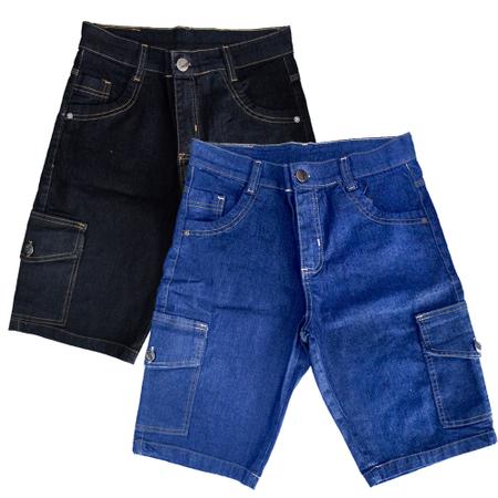 Kit 2 Bermuda Jeans Lycra Cargo Masculina C 6 Bolso CHEGA MAIS