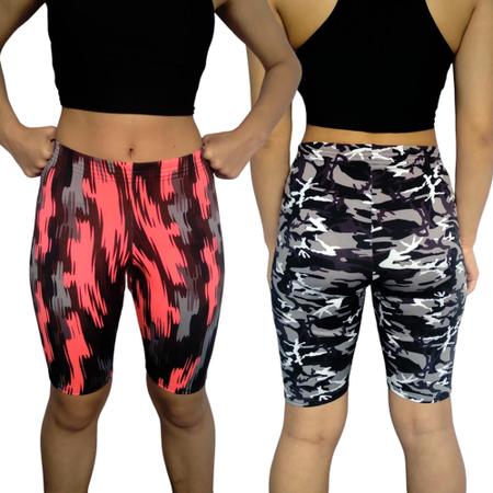 Imagem de Kit 2 Bermudas Femininas Justas Elástico Estampas Sortidas Suplex PP ao Plus Size