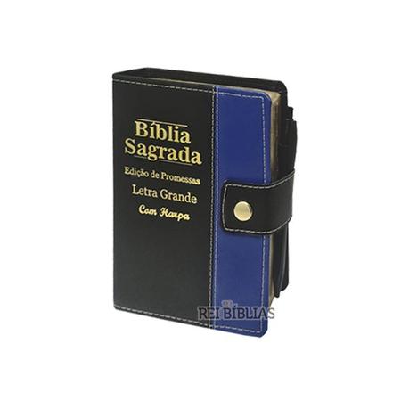 Imagem de Kit 2 Bíblias Letra Grande Botão - Pink e Preto/Azul e Harpa