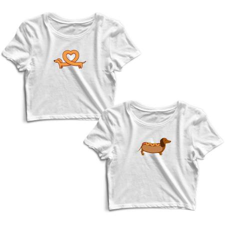 Imagem de Kit 2 Blusas Cropped Tshirt Feminina Cachorro Coração e Cachorro Salsicha