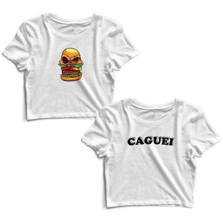 Imagem de Kit 2 Blusas Cropped Tshirt Feminina Hambúrguer Caveira e Caguei