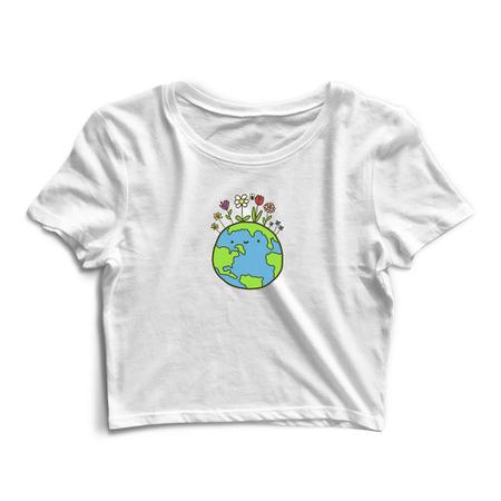 Imagem de Kit 2 Blusas Cropped Tshirt Feminina Planeta Flores e Alien Astronauta