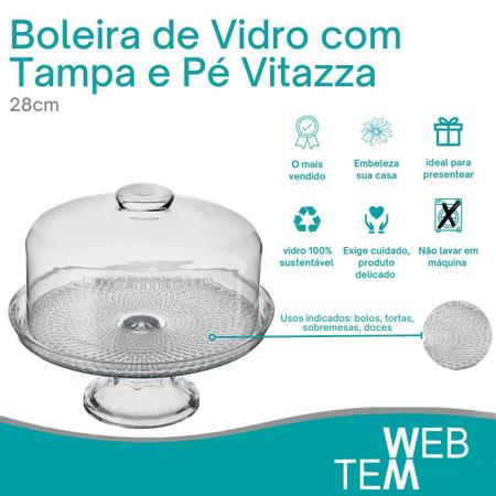 Imagem de Kit 2 Boleiras de Vidro com Pé e Tampa Vitazza Prato 28cm para Bolo, Doce, Sobremesa, Decoração, Organização, Mesa Posta Elegante e Sustentável