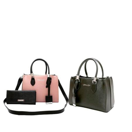 Imagem de Kit 2 Bolsas Baú Feminina + Carteira Moderna Casual Moda