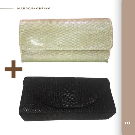 Imagem de Kit 2 bolsas de festa dourada preta com glitter pequena com alça