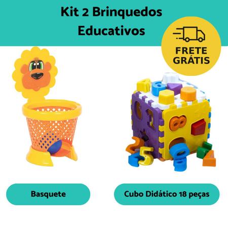 Imagem de Kit 2 Brinquedo Bebê Educativo Divertido Encaixar Basquete 1 ano Didatico Presente Menino Menina