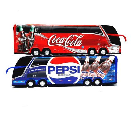 Kit 2 Brinquedo Miniatura Ônibus Coca Cola e Pepsi Coleções