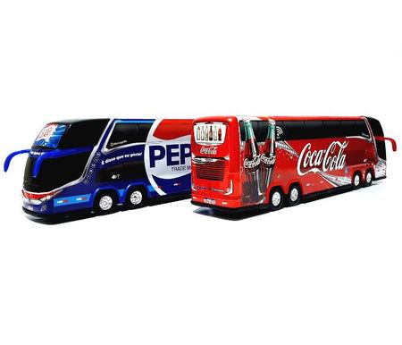 Kit 2 Brinquedo Miniatura Ônibus Coca Cola e Pepsi Coleções