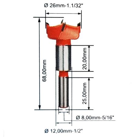 Imagem de Kit 2 Brocas Fresa Forstner 26mm Dobradiça Caneco Metal Duro