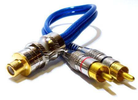 Imagem de Kit 2 Cabo RCA Blindado 5 Metro e 4 Y 2M/1F Plug Metal Ouro