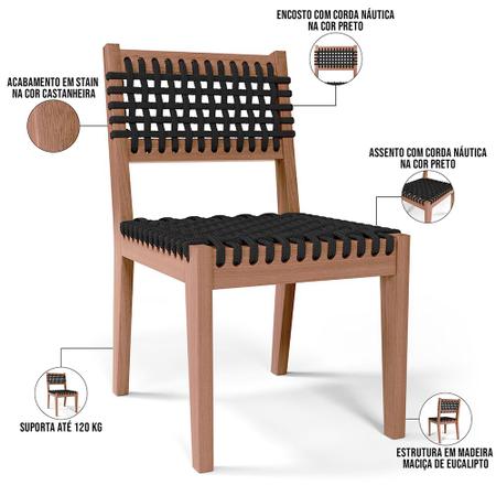Imagem de Kit 2 Cadeira Área Externa Cozinha Varanda Corda Náutica Preto Giardino G01 Castanheira - Lyam Decor