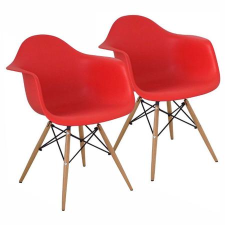 Imagem de Kit 2 Cadeiras Charles Eames Eiffel Design Wood Com Braços - Vermelho Vermelha