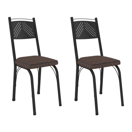 Imagem de Kit 2 Cadeiras de Cozinha Virginia Estampado Tecelão Cacau Pés de Ferro Preto - Pallazio