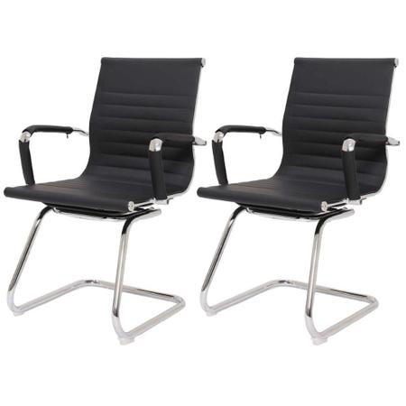Imagem de Kit 2 Cadeiras De Escritório Interlocutor Fixa Baixa Stripes Esteirinha Charles Eames Eiffel Preta